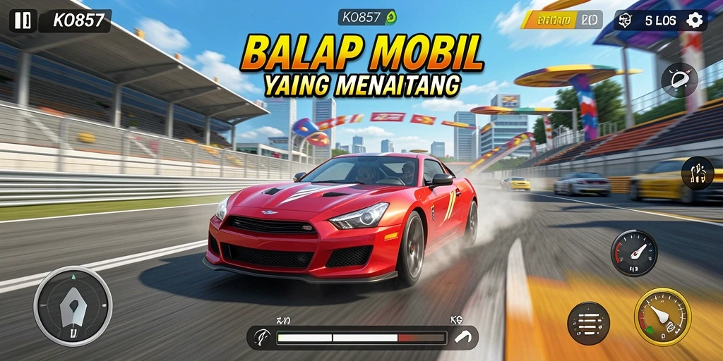 Gameplay penuh aksi dan adrenalin dalam balapan mobil.