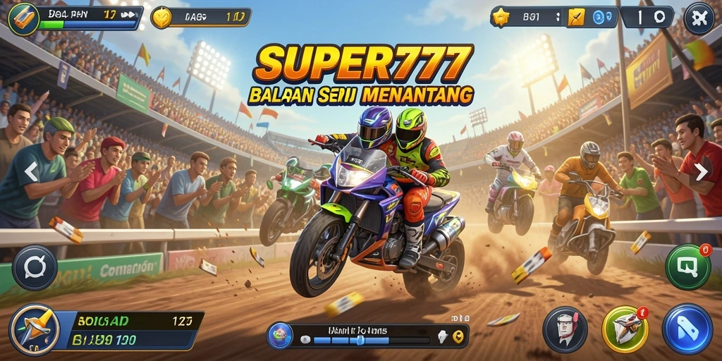 Screenshot gameplay SUPER777 menampilkan aksi balap yang menegangkan.